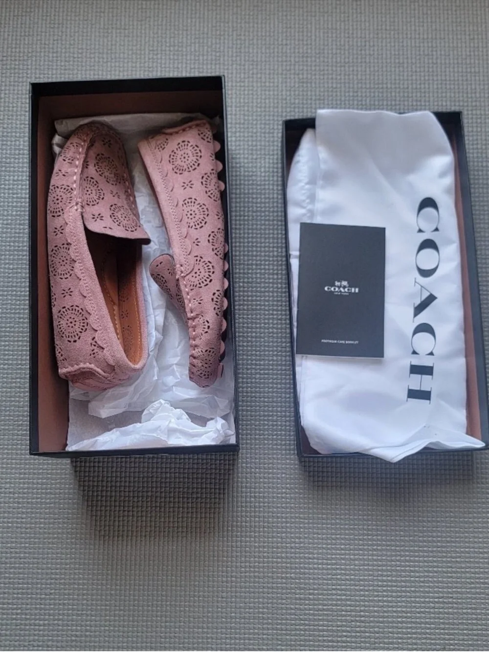 COACH Dusty Pink Suede Driving Moccasins